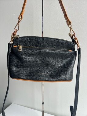 Divina Firenze Black Pebbled Leather Crossbody Bag Made in Italy